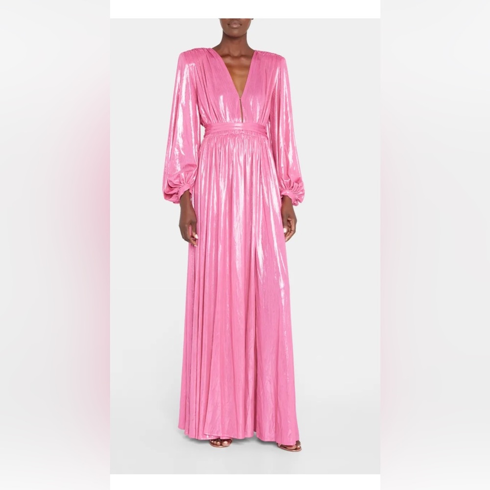 COPY - BRONX AND BANCO
Zoe Metallic Blouson-Sleeve Gown